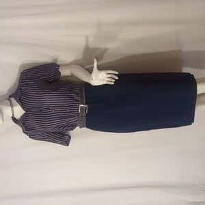 Retro pinstripe and pencil skirt one piece dress